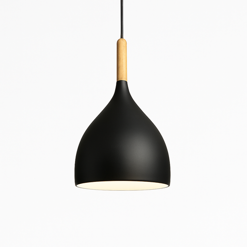 Suspension LED en métal coloré et baton en bois Nordic