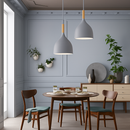 Suspension LED en métal coloré et baton en bois Nordic