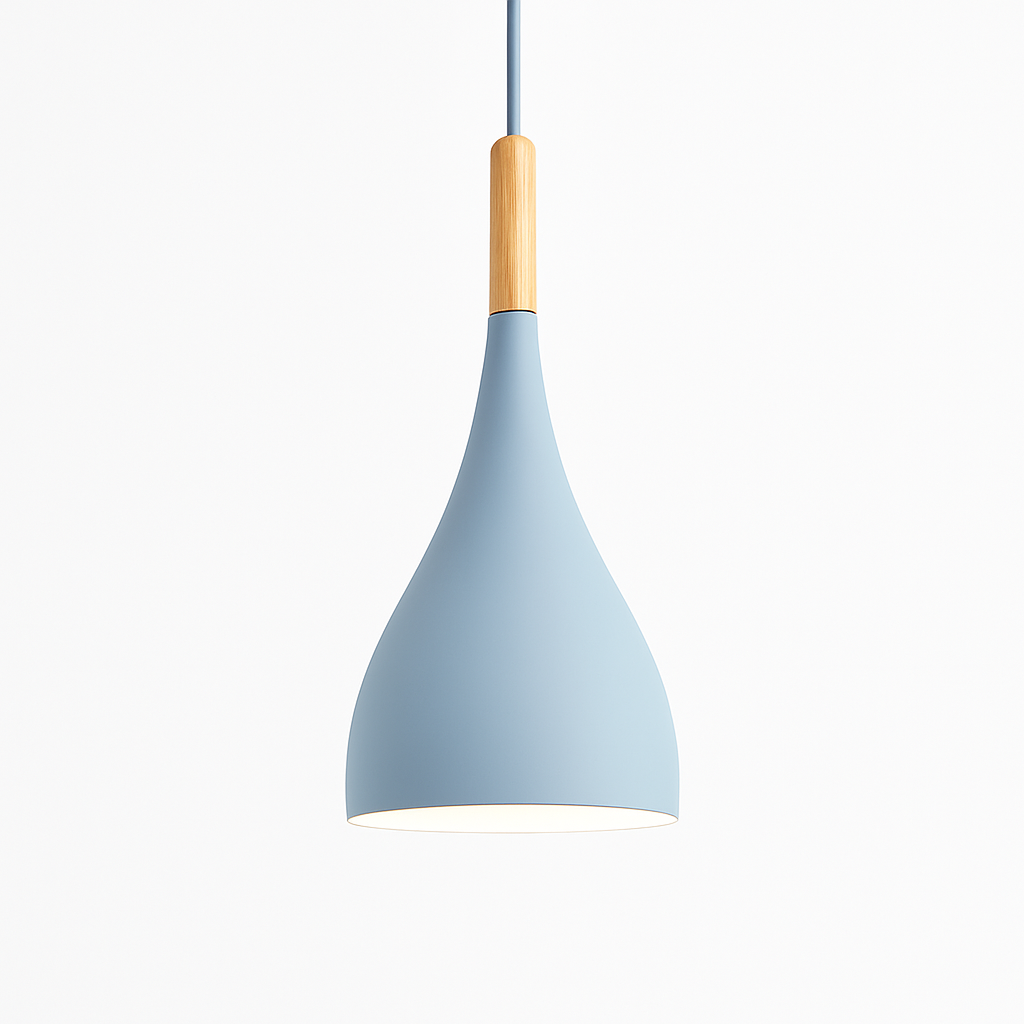 Suspension LED en métal coloré et baton en bois Nordic - vue 7 sur 29