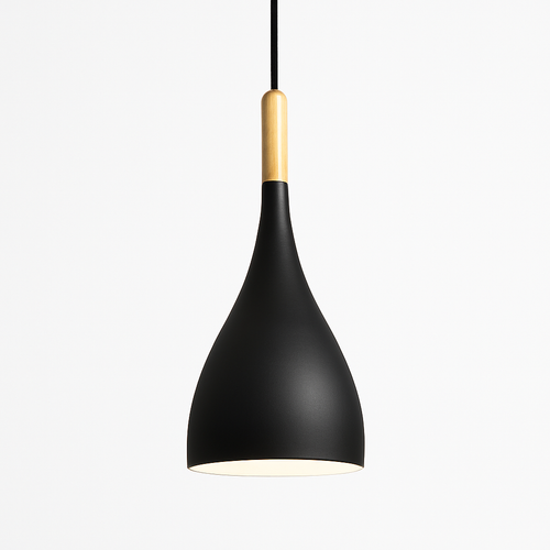 Suspension LED en métal coloré et baton en bois Nordic