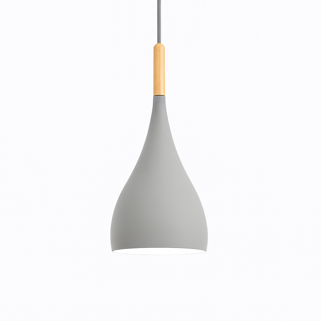 Suspension LED en métal coloré et baton en bois Nordic - vue 9 sur 29