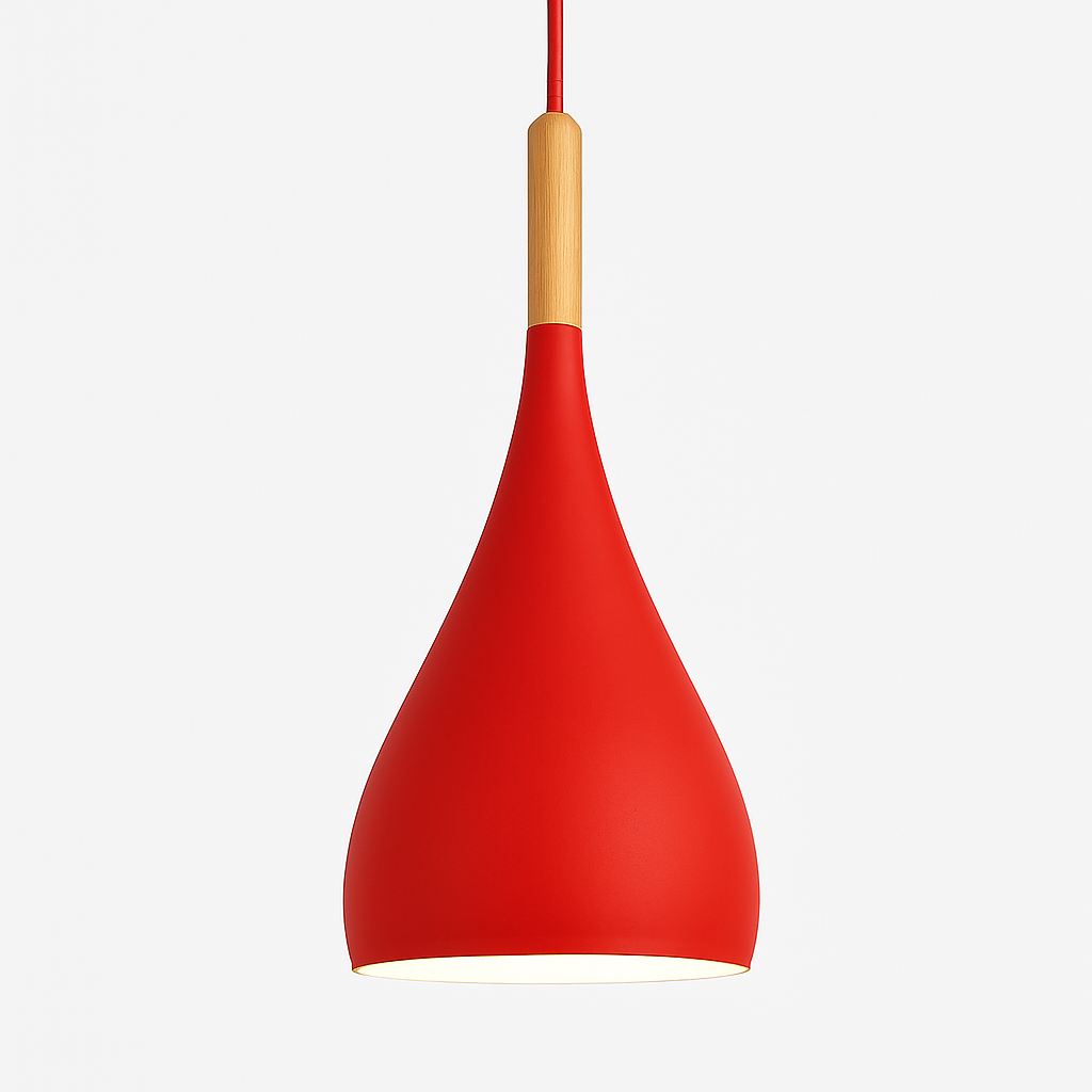 Suspension LED en métal coloré et baton en bois Nordic - vue 10 sur 29
