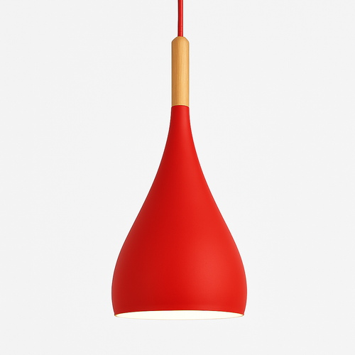Suspension LED en métal coloré et baton en bois Nordic