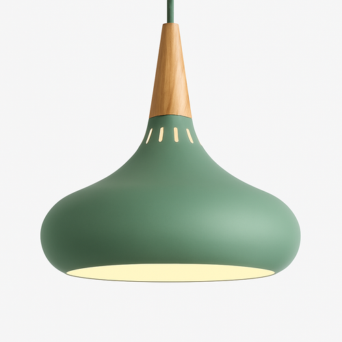 Suspension LED en métal et tige en bois Loft