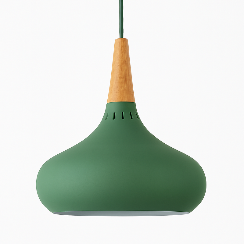 Suspension LED en métal et tige en bois Loft