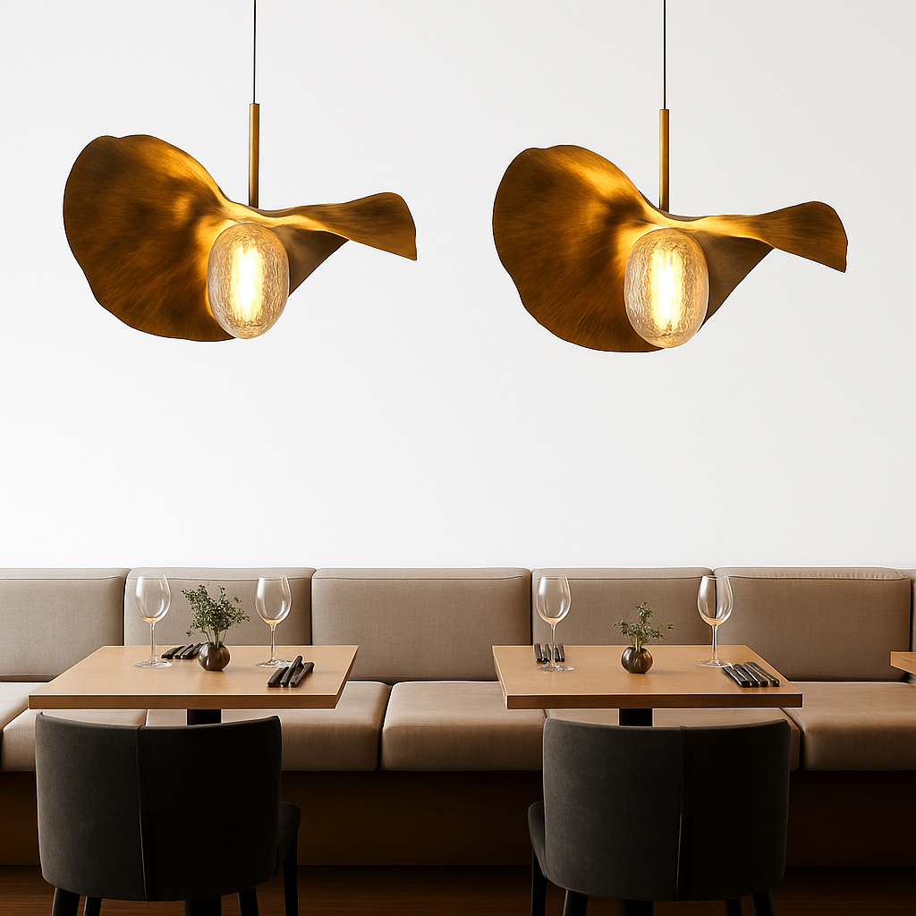 Suspension LED modernes en laiton feuille de Lotus pour Restaurant Table basse cuisine île lustre décor à la maison Lustres Luminaires - vue 6 sur 9