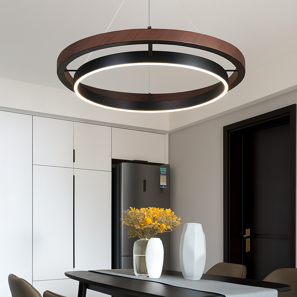 suspension luminaire bois grain rond créatif minimaliste - vue 3 sur 12