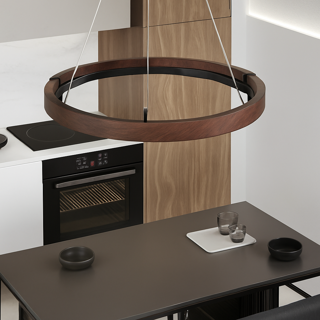 suspension luminaire bois grain rond créatif minimaliste - vue 5 sur 12