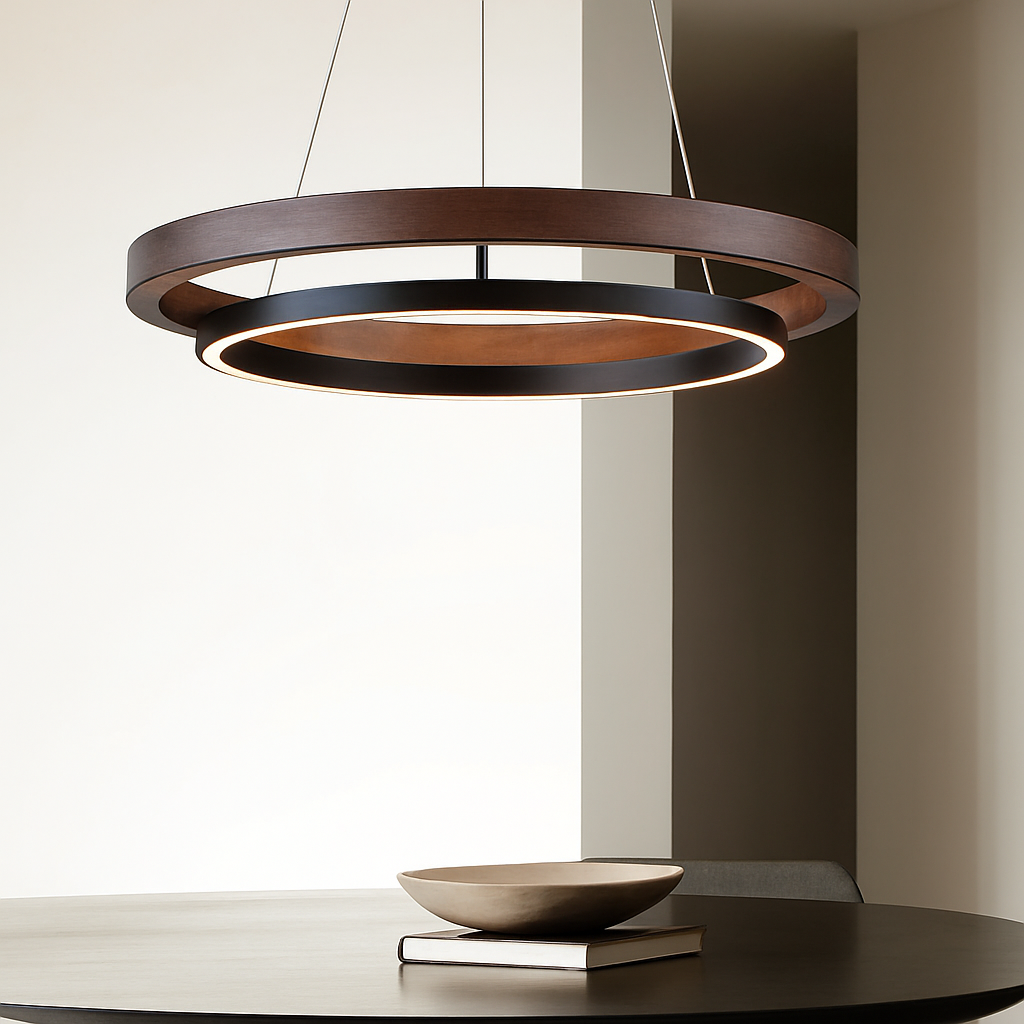 suspension luminaire bois grain rond créatif minimaliste - vue 6 sur 12