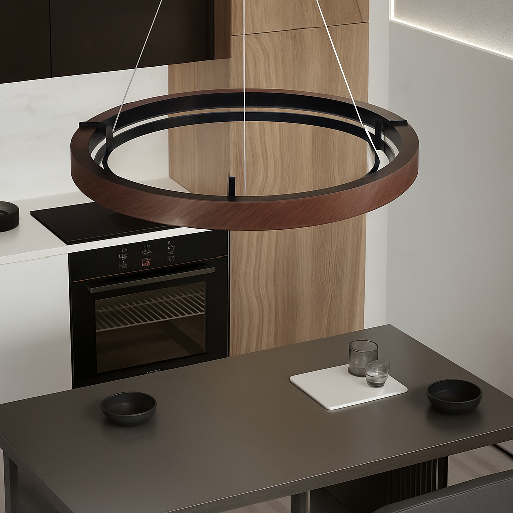 suspension luminaire bois grain rond créatif minimaliste - vue 10 sur 12