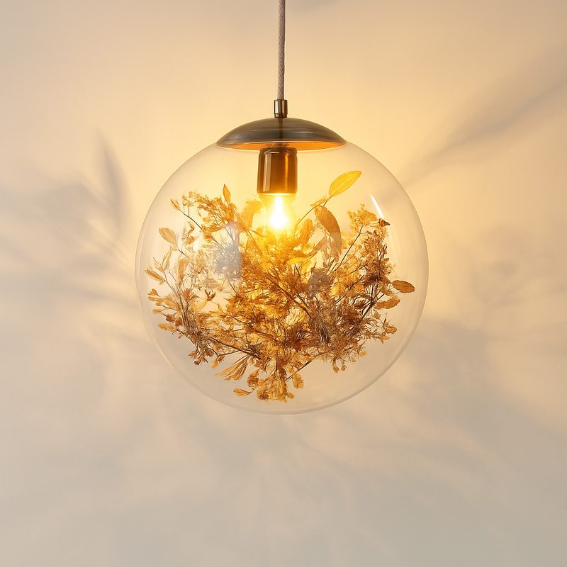 suspension moderne en verre et métal design avec fleur