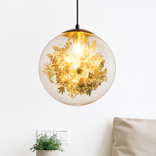 suspension moderne en verre et métal design avec fleur