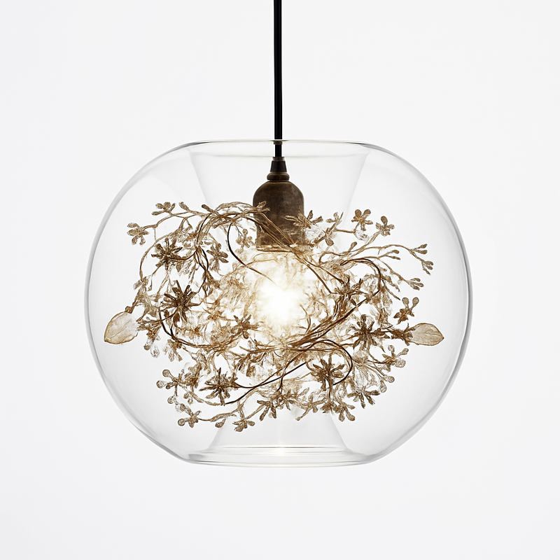suspension moderne en verre et métal design avec fleur