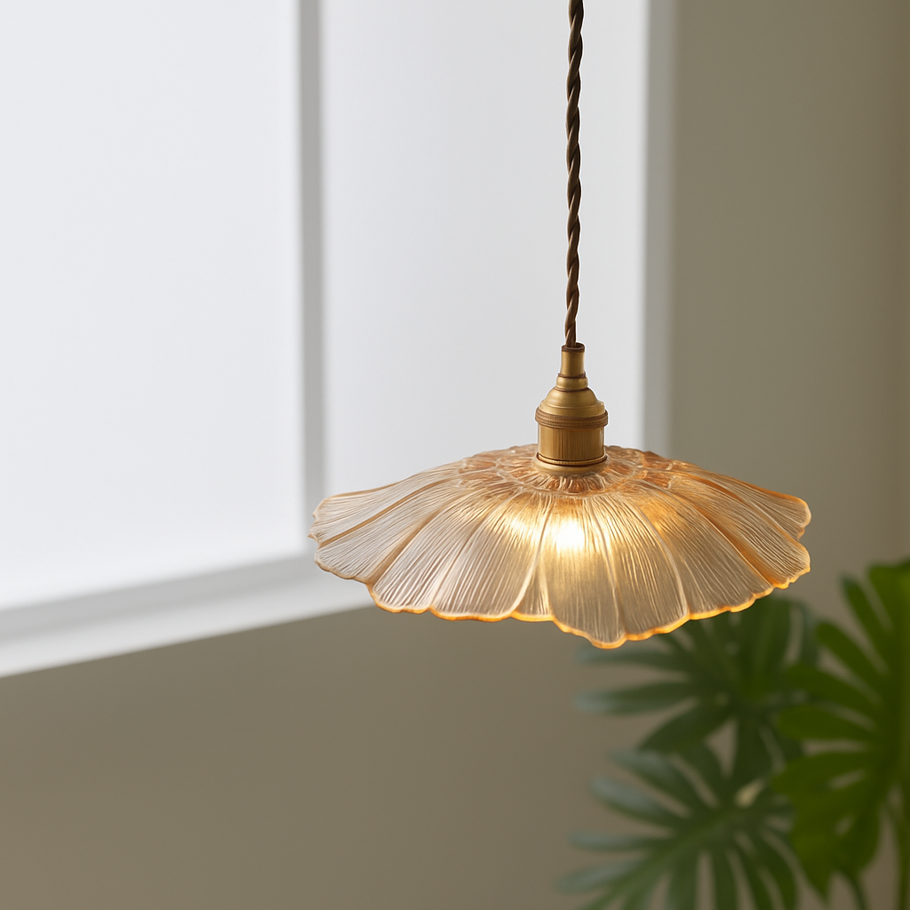 suspension rétro en verre laiton forme de fleur - vue 5 sur 11