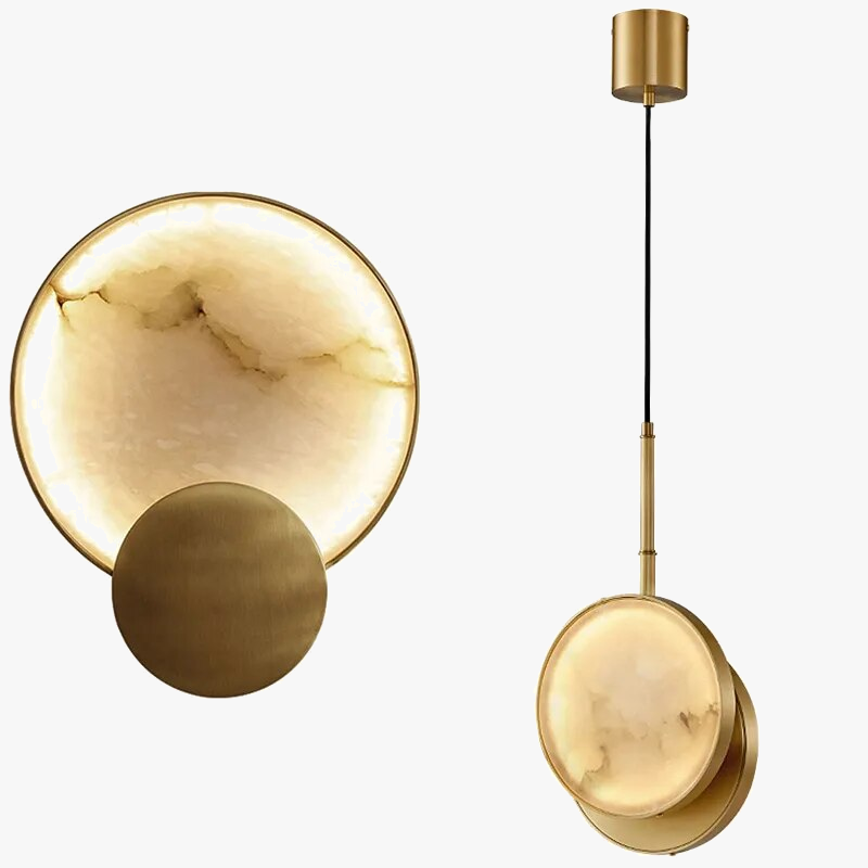 Suspension rond en laiton doré et marbre