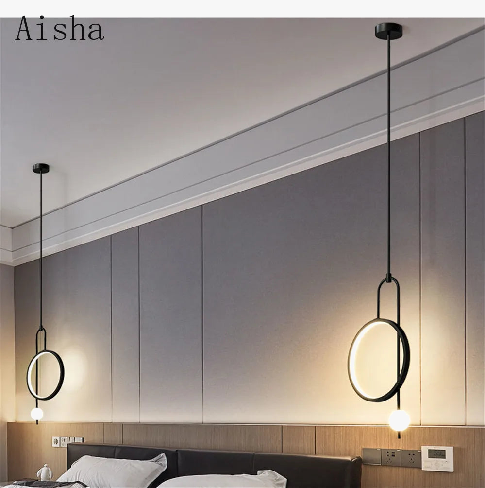 suspension ronde en métal style nordique avec anneau acrylique décoratif