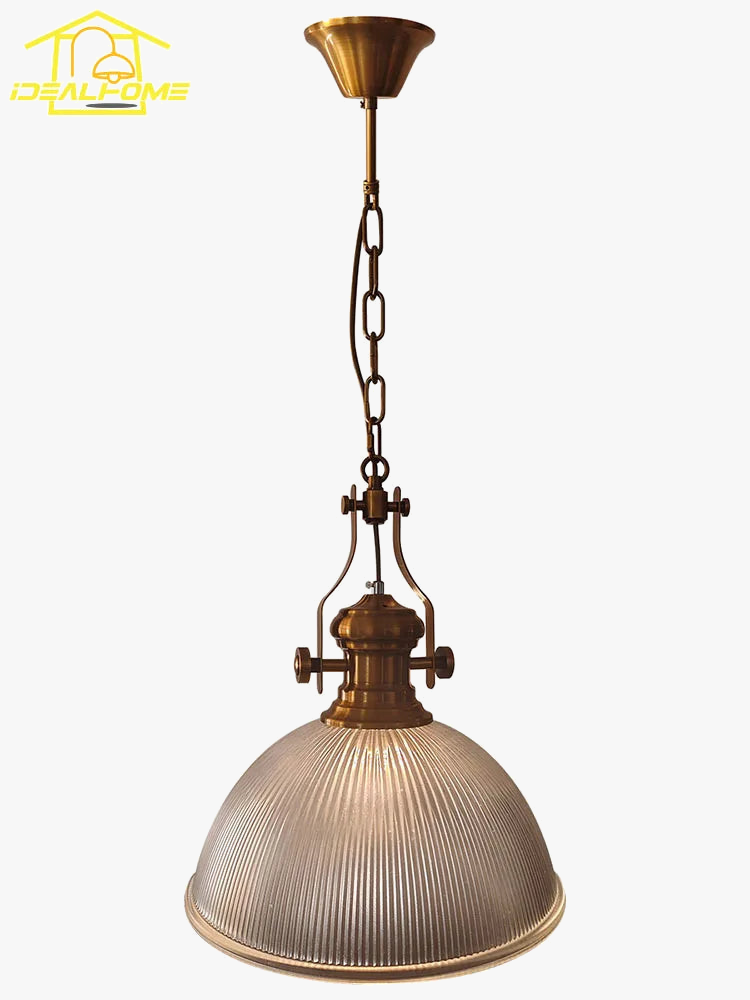 Suspension vintage en fer style campagnard avec verre rayé