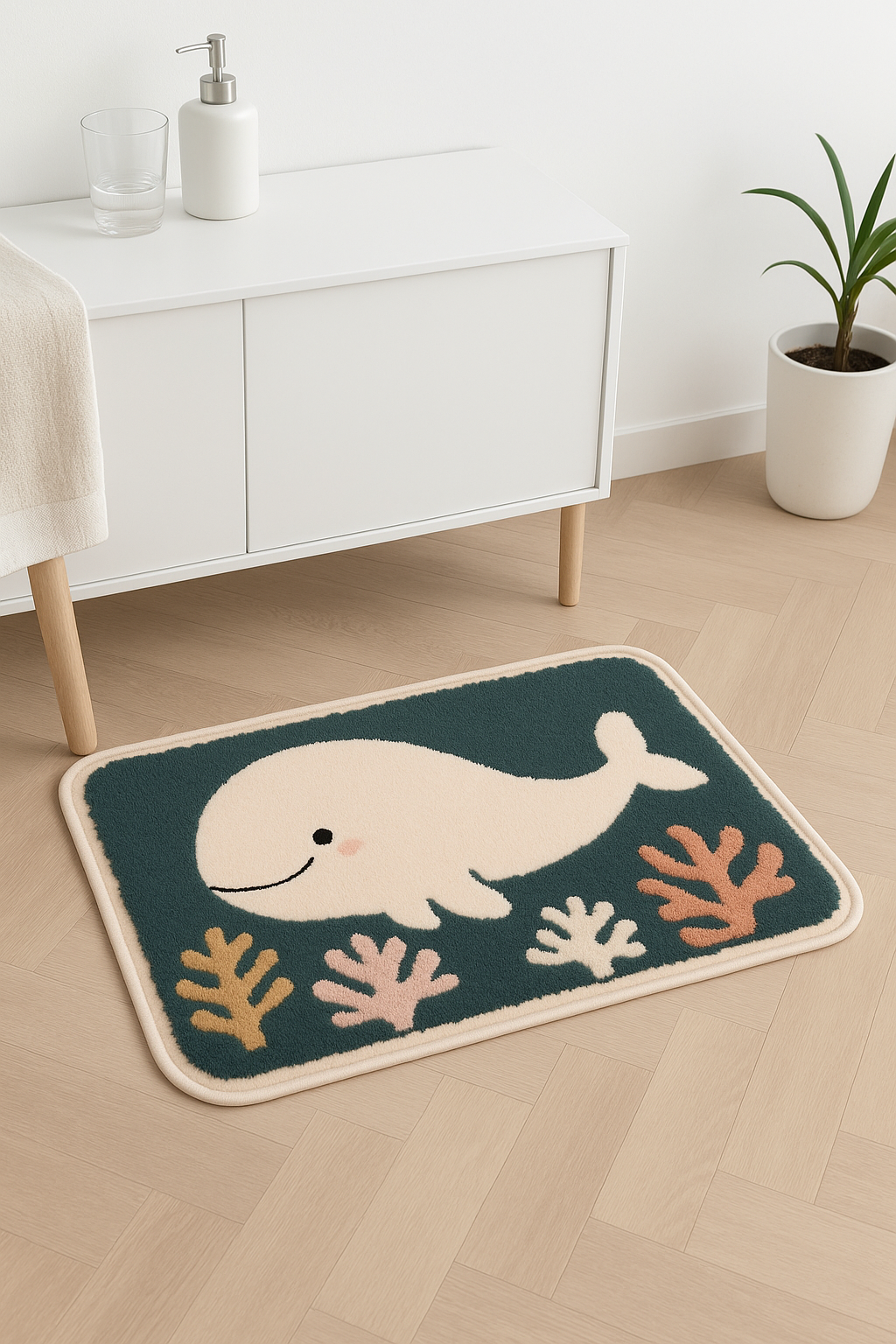Tapis de bain antidérapant flanelle motif moderne