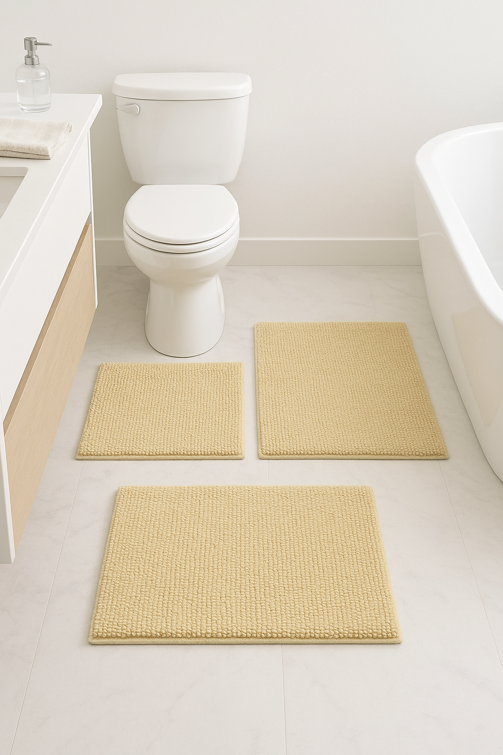 Tapis de bain chenille rayures antiderapants lot trois
