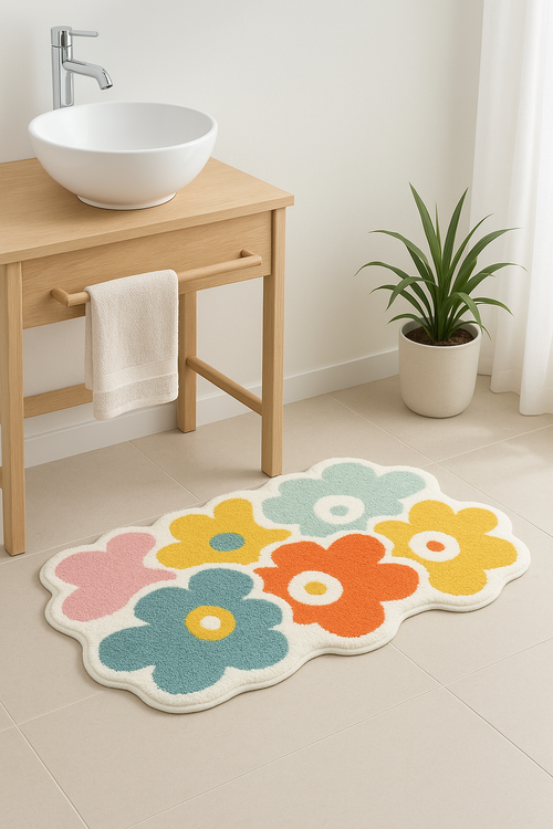 Tapis de bain floral doux antiderapant decor salle