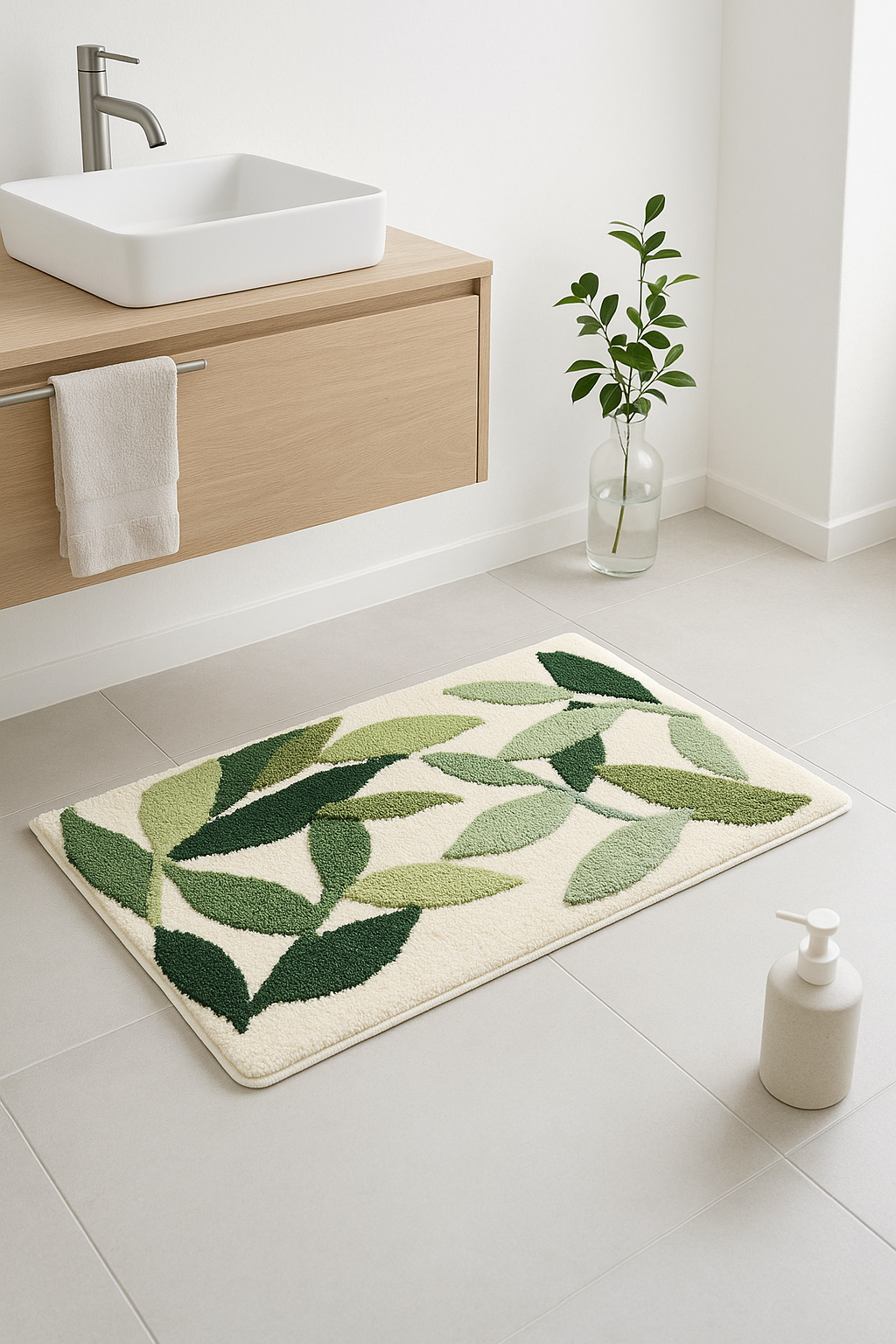 tapis de bain floral microfibre absorbant antiderapant moderne - vue 3 sur 2