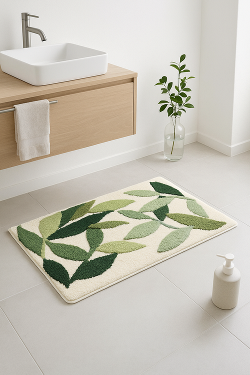 tapis de bain floral microfibre absorbant antiderapant moderne