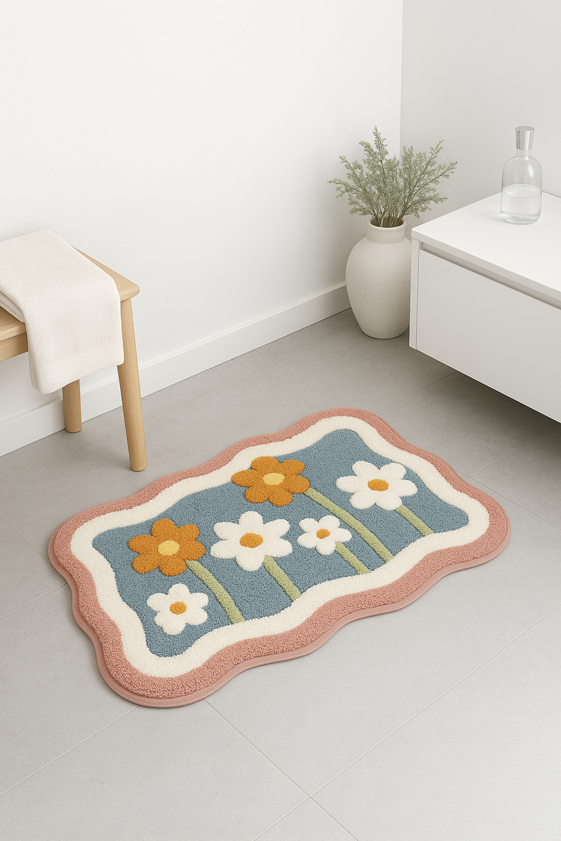 Tapis de bain floral moderne antidérapant lavable