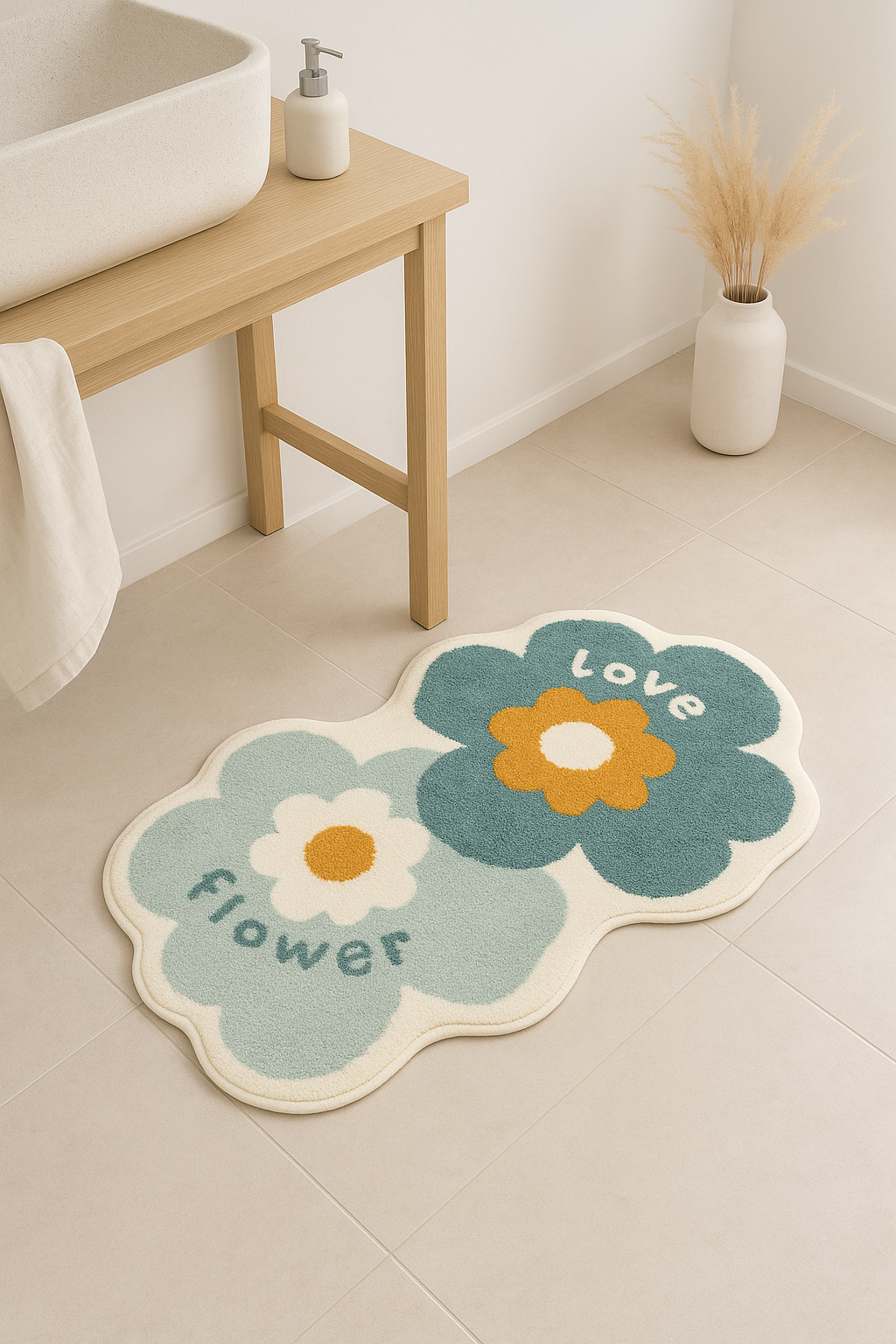 tapis de bain floral moderne antidérapant microfibre lavable - vue 3 sur 2