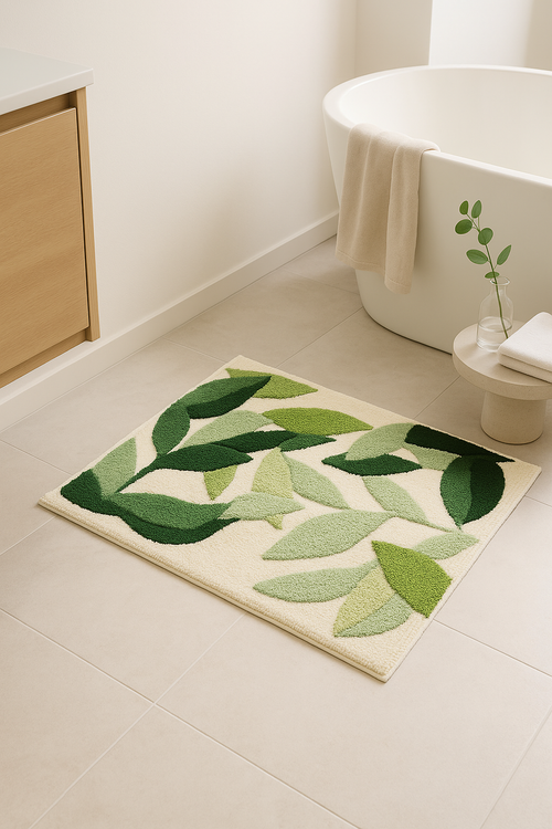 Tapis de bain motif feuilles microfibre antidérapant doux