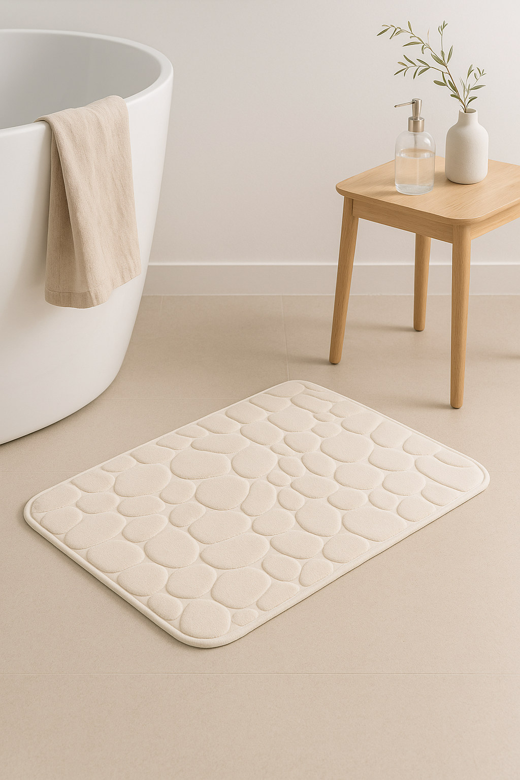 Tapis de bain motif paves antiderapant memoire douce
