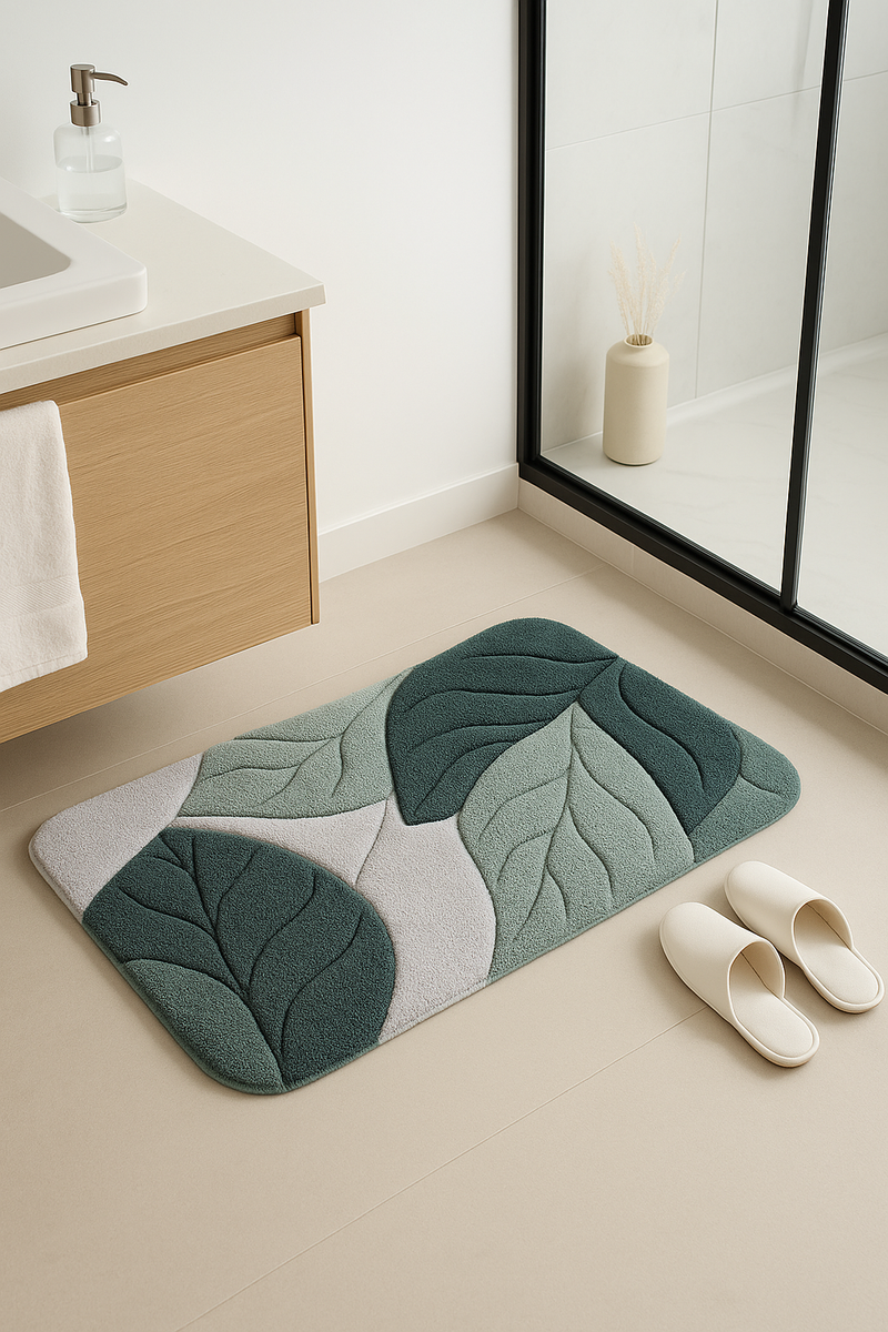 Tapis de bain style nordique motif feuilles antidérapant