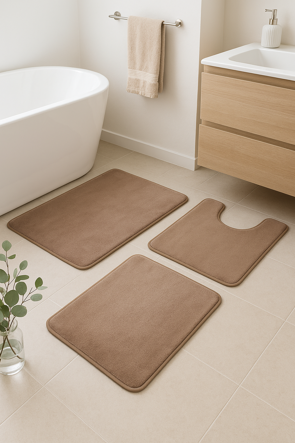 Tapis de bain trois pièces microfibre antidérapant moderne