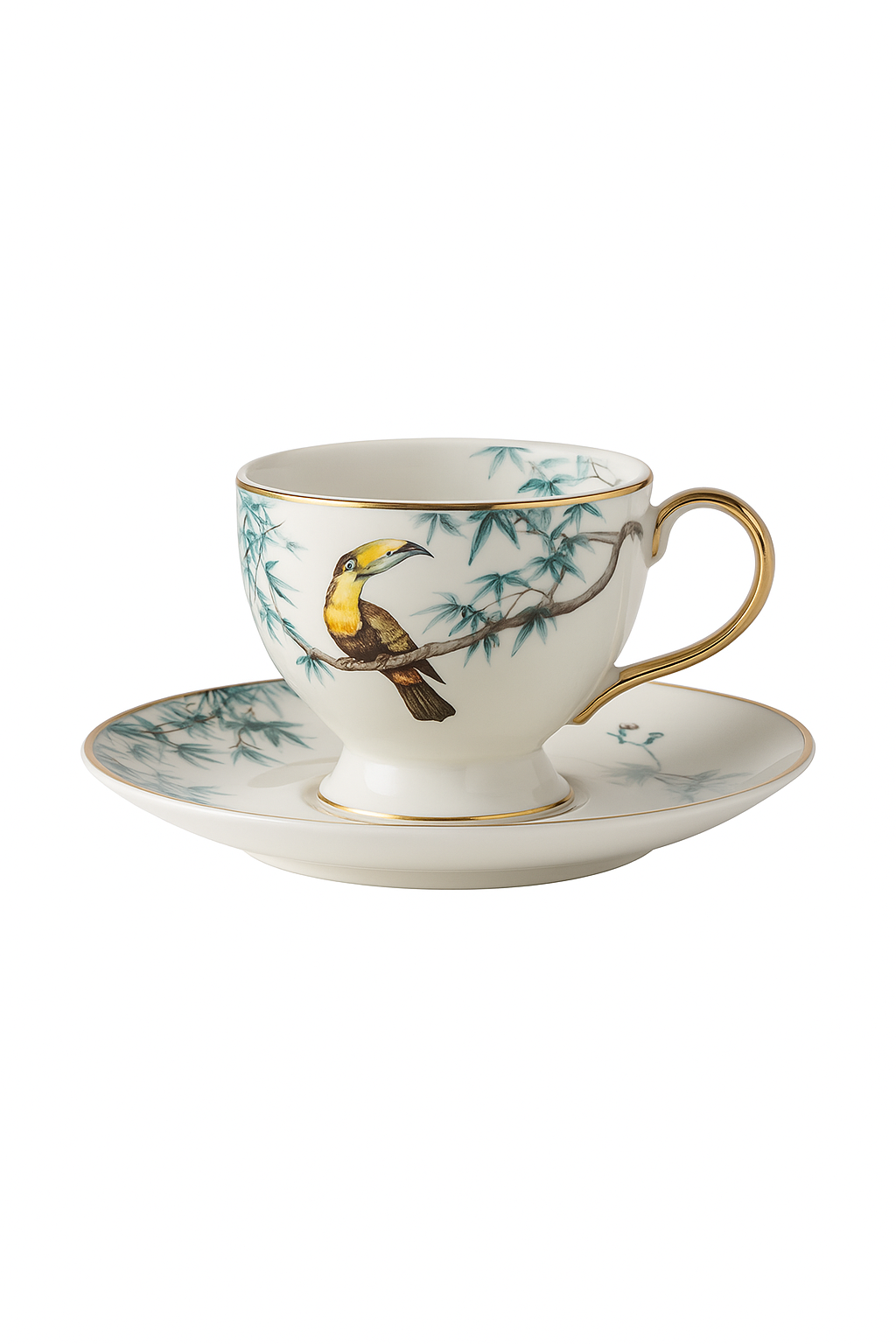 Tasses et soucoupes céramique motif fleurs oiseaux