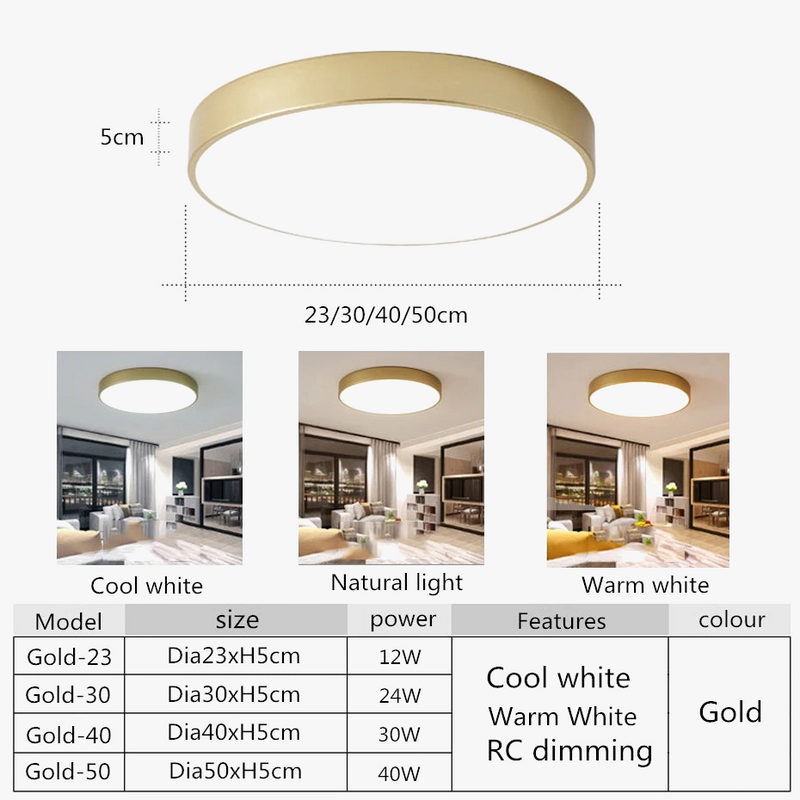 Ultra-mince 5 cm Or LED Plafonnier Moderne Rond Montage En Surface Plafonnier Panneau Lampe Télécommande Lumière Pour Foyer Chambre