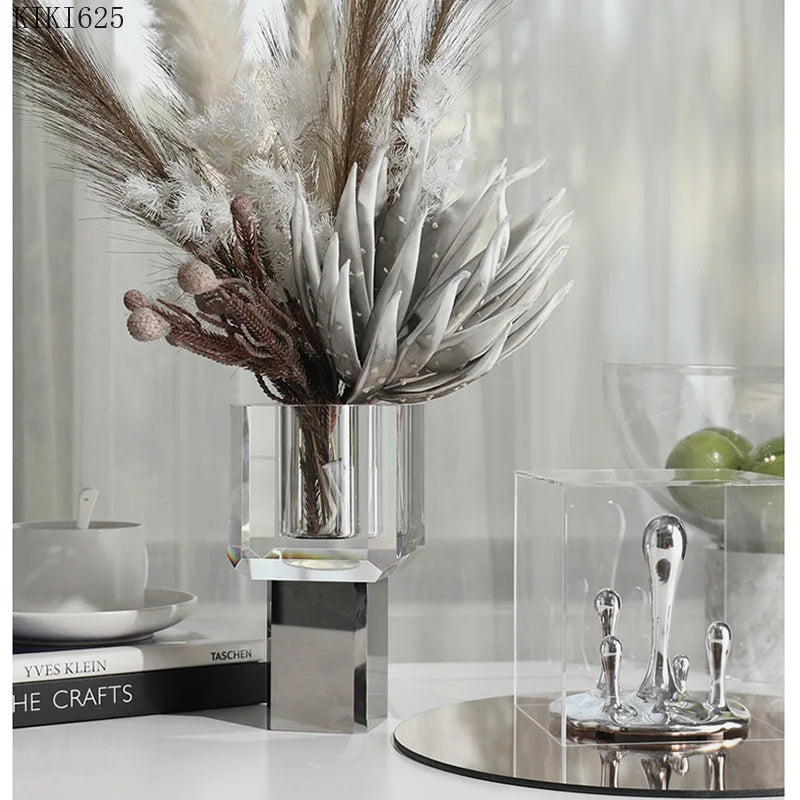 vase en verre cristal transparent pour décoration florale