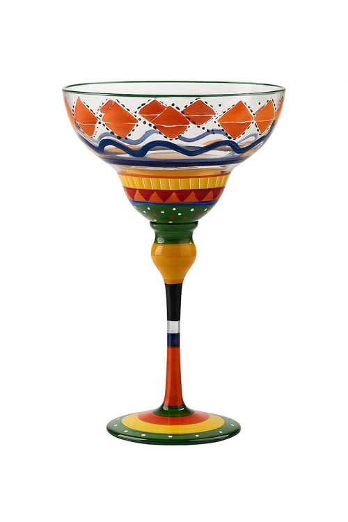 Verre cocktail margarita peint main motif flamant rayures