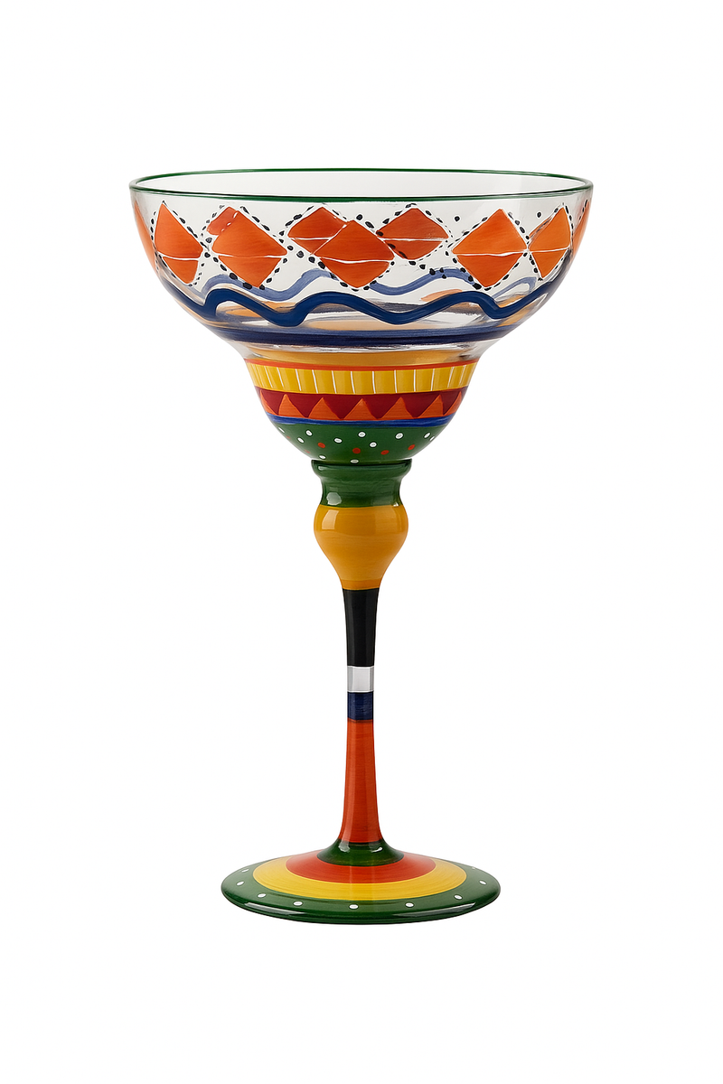 Verre cocktail margarita peint main motif flamant rayures
