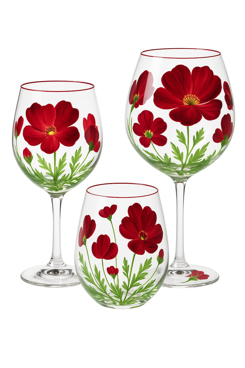 Verres à vin hauts motifs floraux lot trois