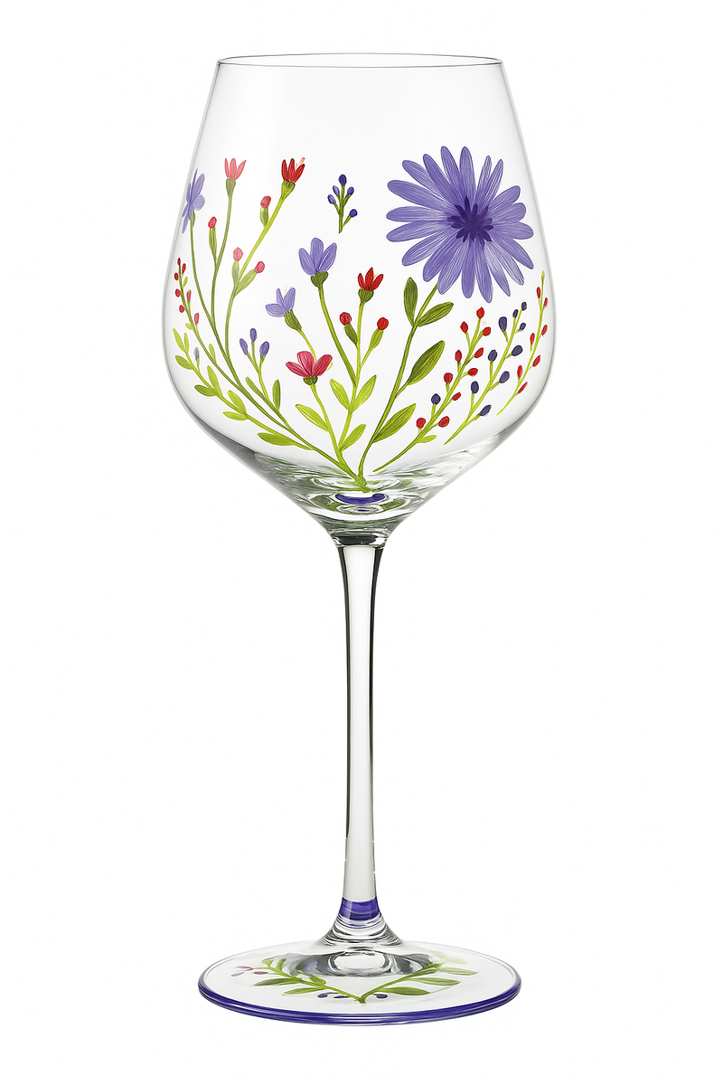 Verres à vin peints main motif floral cristal