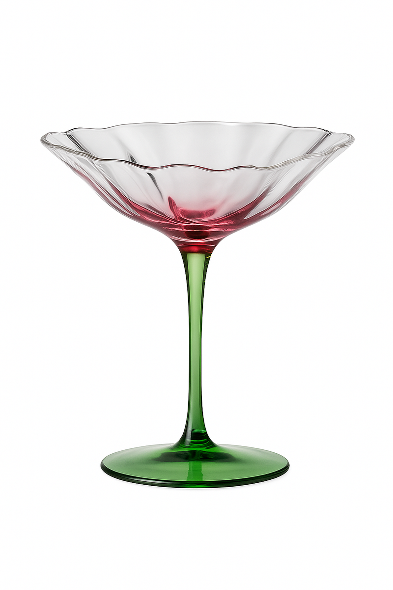 Verres à vin rétro cristal motif floral rayures