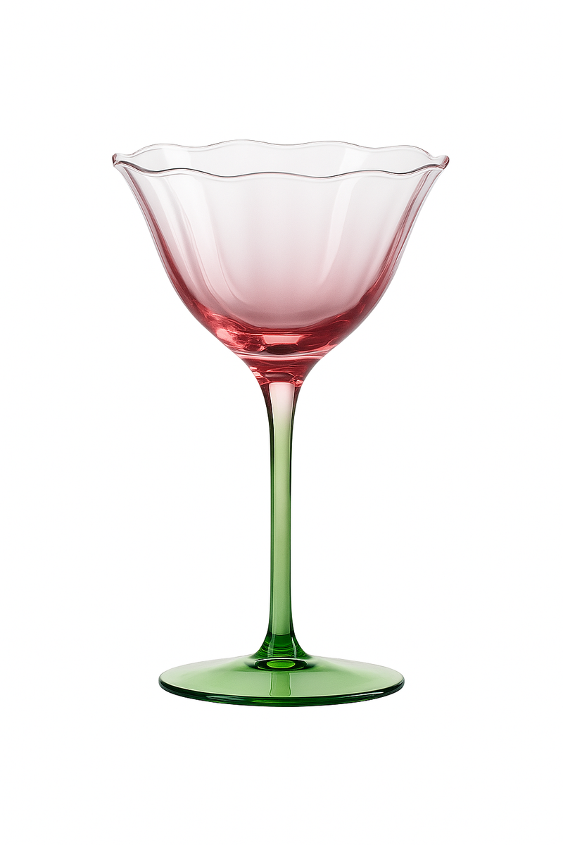 Verres vin cristal rétro motif floral rayé