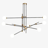 Lustre design noir avec plusieurs branches et verre Retro