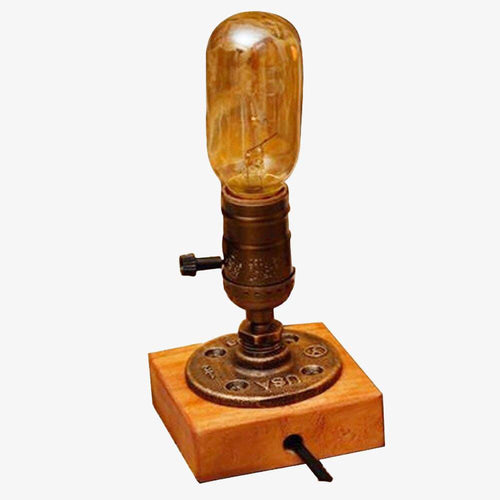 Lampe à poser rétro LED en bois et ampoule Edison Loft Country