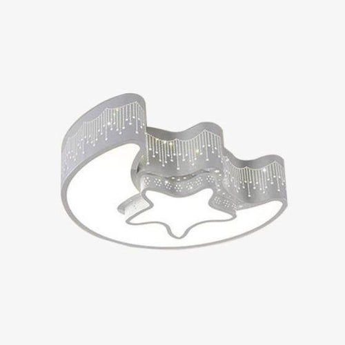 Plafonnier enfant LED en forme de lune et étoile blanc et gris