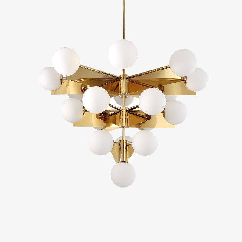 Lustre design à LED doré avec boules en verre