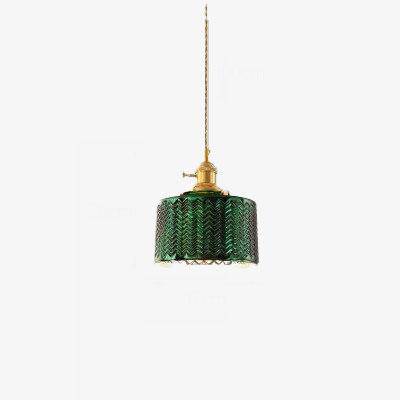 Suspension rétro LED avec abat-jour en verre rétro vert Yuja