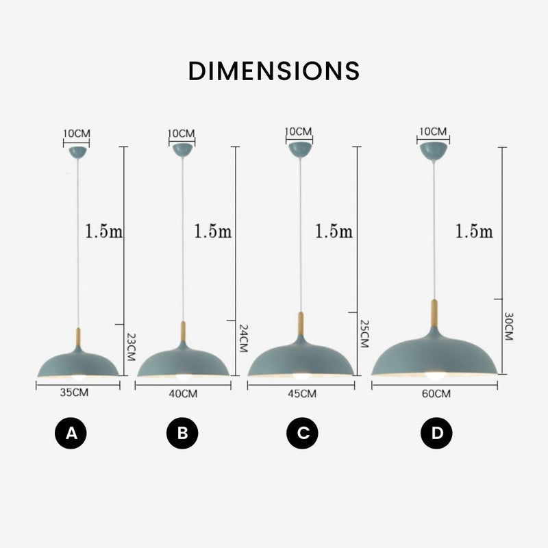 Suspension en aluminium de couleur et tige en bois Wood