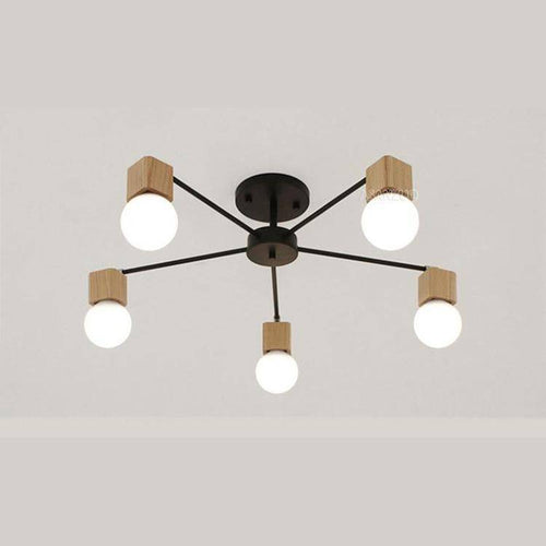 Plafonnier LED en bois et métal à une ou plusieurs lampes