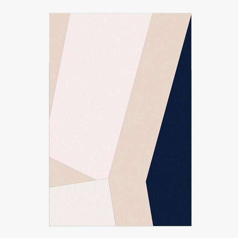 Tapis rectangle moderne bleu et beige aux formes géométriques