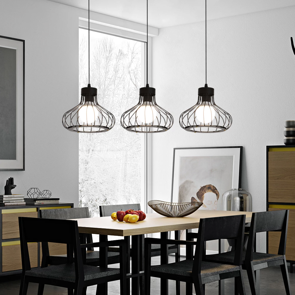 Suspension design industriel avec lampe en cage - vue 5 sur 8